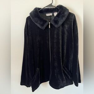 Vtg Russ Woman Liz Claiborne Black Velvet Faux Fur Collar Jacket Women 22W-24W